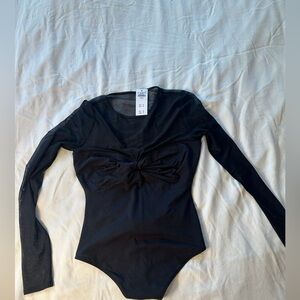 Abercrombie & Fitch Black Long Mesh Sleeve Bodysuit